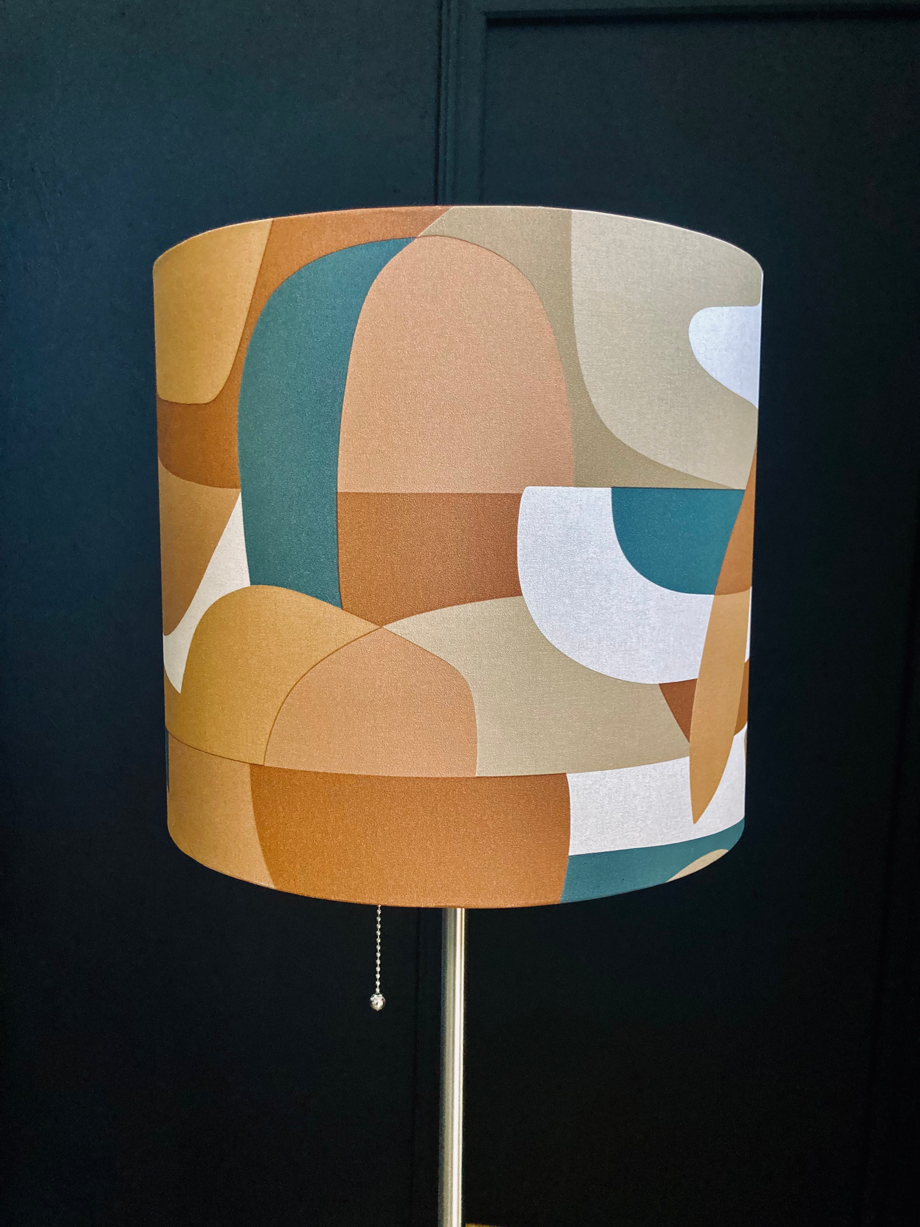 Abat jour cylindre Papier formes géométriques marron